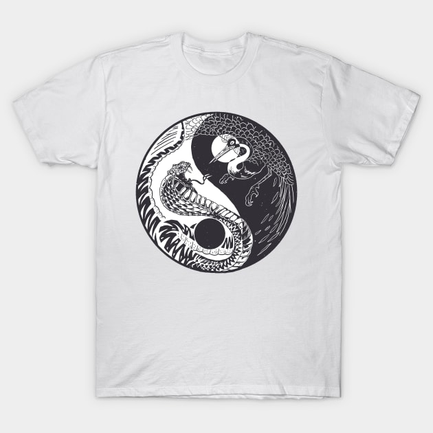 Crane Snake Ying Yang Bird Animals Gift T-Shirt by qwertydesigns